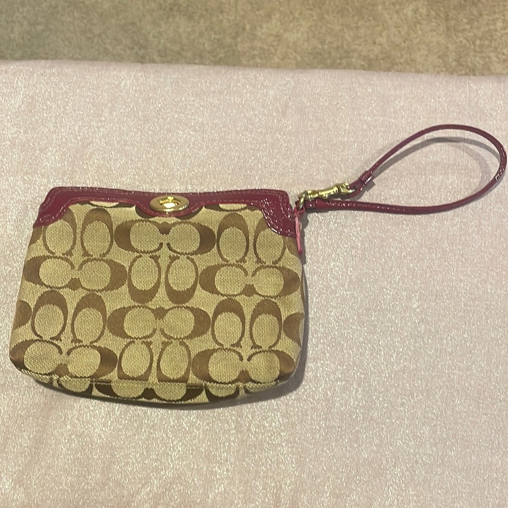 Coach, Gold & Raspberry Wristlet